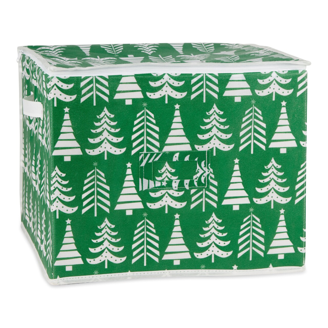 Contemporary Home Living 16&#x22; Green and White Triple Christmas Tree Print Large Ornament Storage